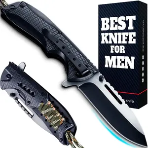 Grand Way Pocket Knife for Men - 3.7” Sharp Blade - Tactical Knife with Paracord Handle Clip - Cool Folding Knives for Camping Survival - Birthday Gift Idea 25443