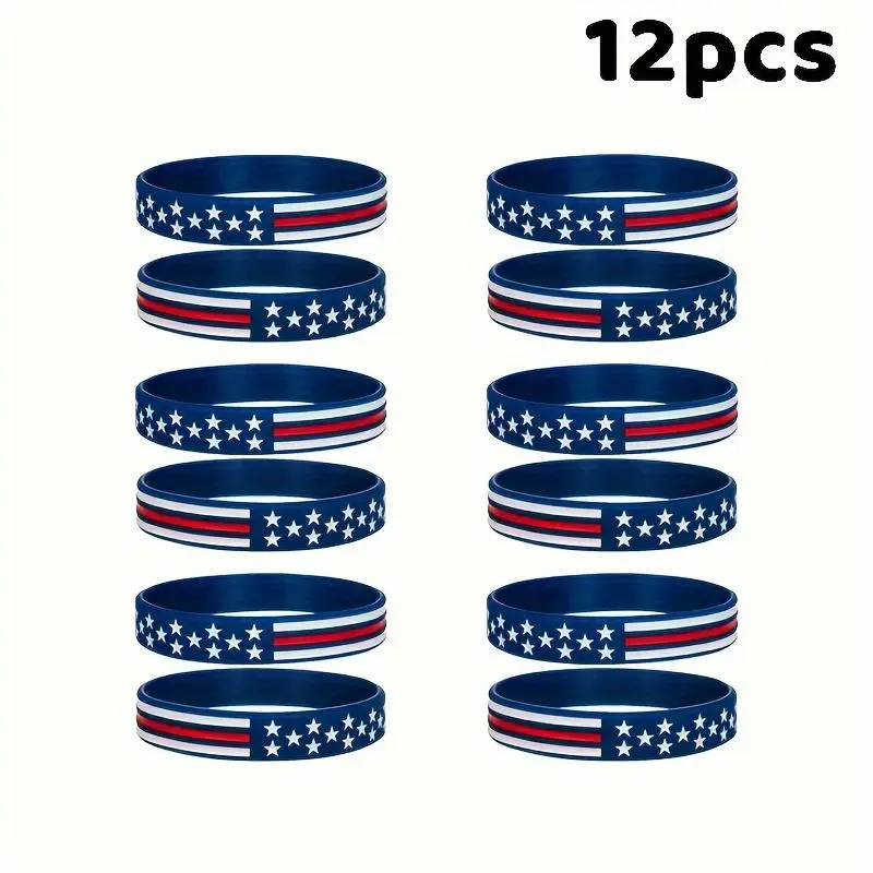 12/6-Pack American Independence Day Themed Rubber Sports Wristbands, Sports & Outdoor Accessories, Wrist Accessory, Flexible, Elastic Bands Sports Wristbands