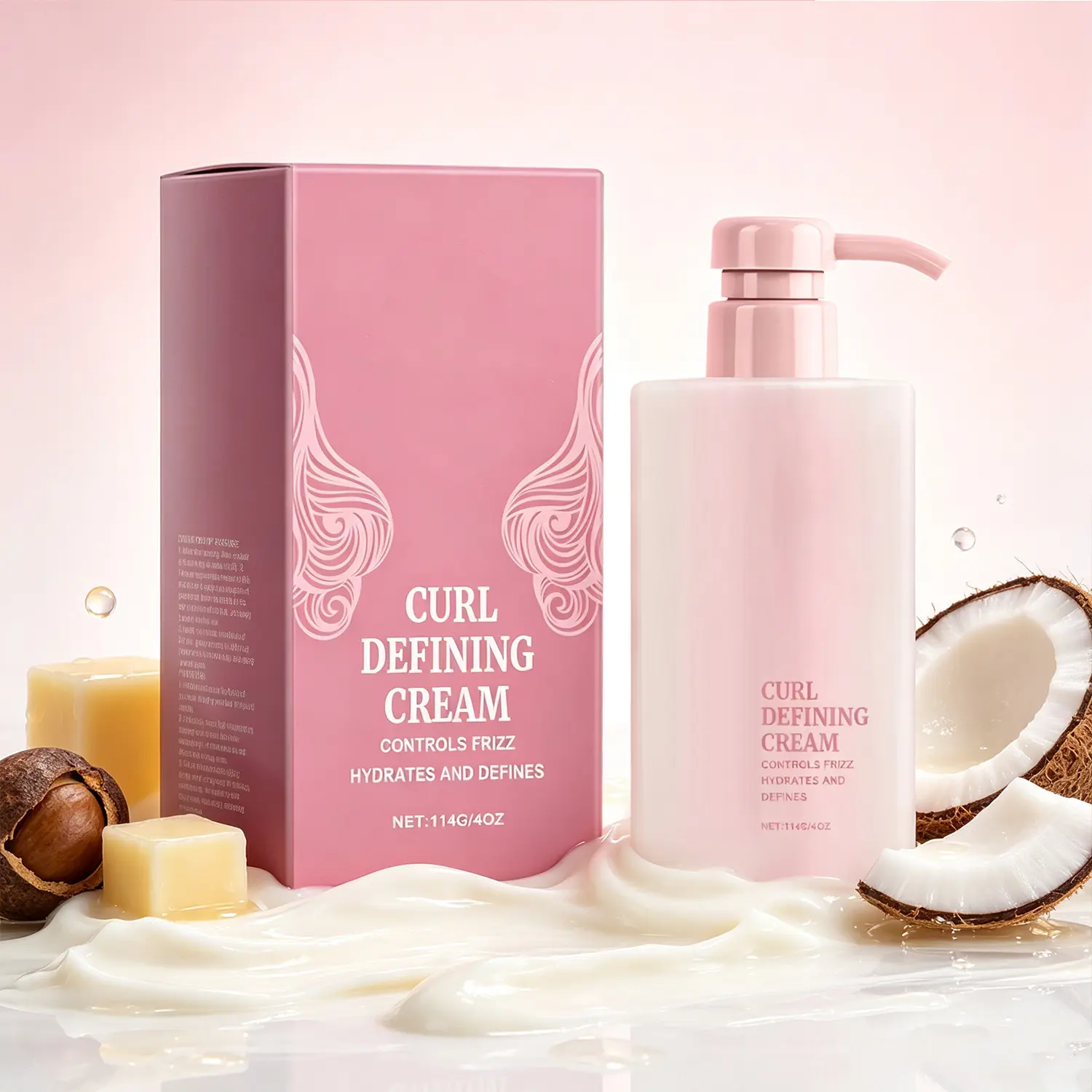 Curl Cream for Frizz Control and Styling, Hydrating Hair Moisturizer for Natural Curls, Soft Hold Detangling Cream with Smooth Shine for Curly Hair