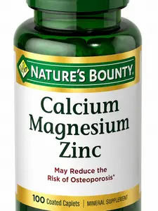 Nature's Bounty Calcium Magnesium & Zinc Caplets, Immune & Bone Health, Daily Supplement, 1000mg Calcium, 400mg Magnesium, 600 IU Vitamin D, Gluten Free, 100 Caplets