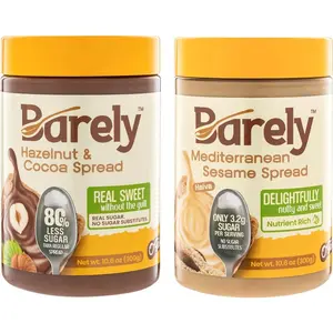 Hazelnut & Cocoa Spread, Sweet Mediterranean Sesame Spread, Variety Pack by Barely - Low Sugar & No Artificial Sweeteners, Vegan, Keto Friendly - 3.2 g Cane Sugar per Serving, 2-Pack