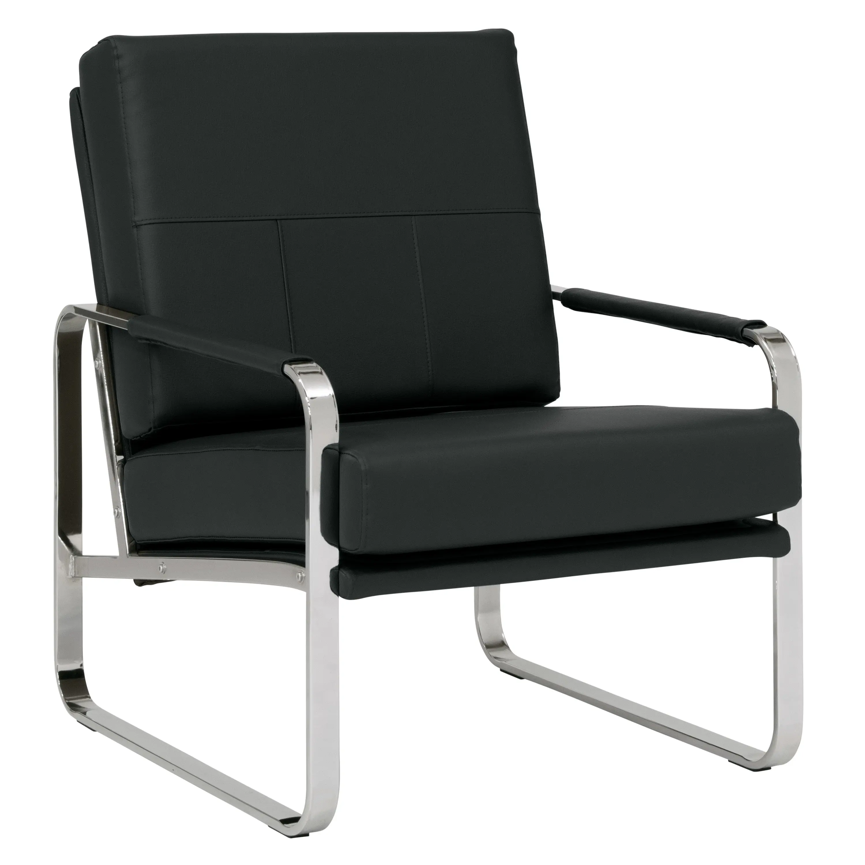 Allure Modern Accent Chair in Blended Leather, Chrome / Black 70220