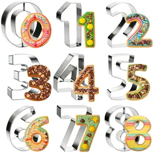 9 pcs Stainless Steel Number Cookie Cutters Set, 2 Inch Birthday Numbers 0-8(6 Reverses to 9),Cookie Fondant Dough Numbers Kitchen Baking, wedding family gathering Party