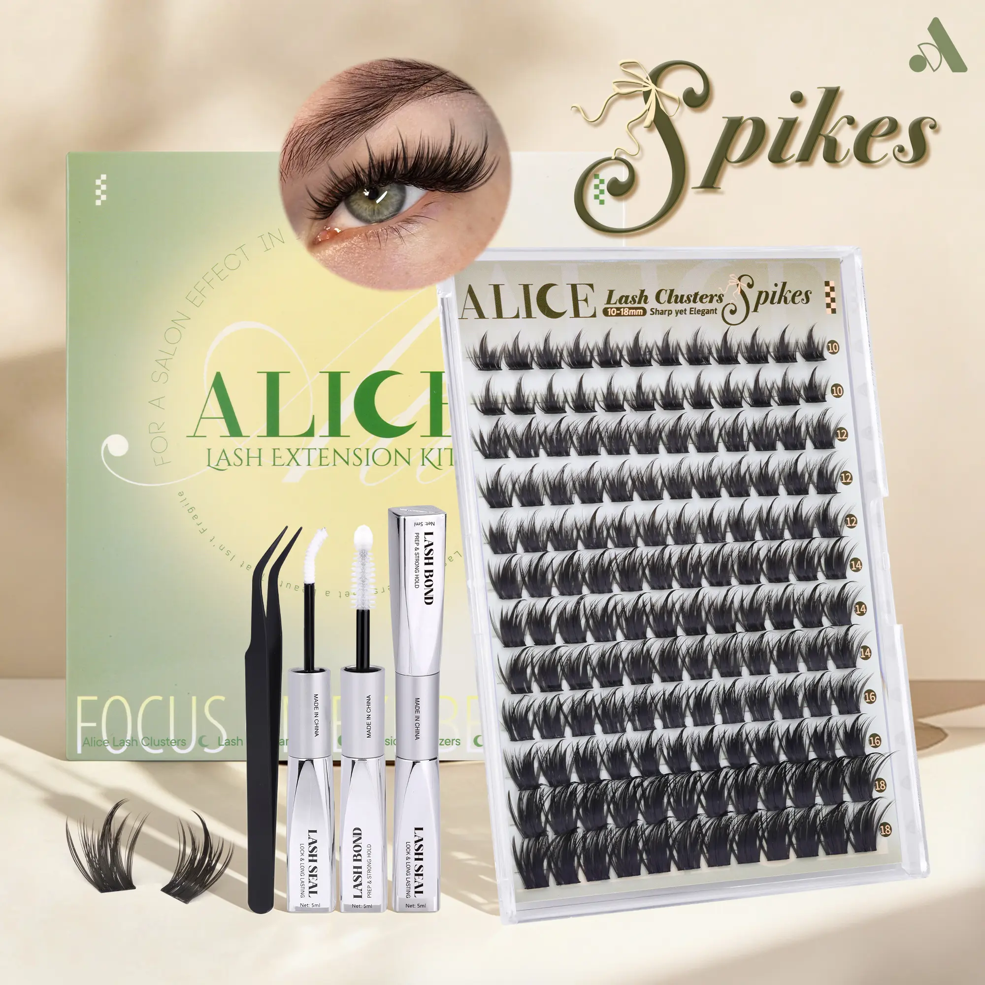 ALICE Natural Lash Extension Kit Spikes CD Curl Eyelash Clusters DIY Thin Band Individual Lashes 10-18mm Cluster Eyelash Extensions for Daily&Workplace, Individual False Lashes, Diy Lash Set