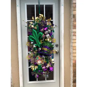 Mardi Gras XL front door swag, Mardi Gras mask fleur de lis door decor, Laissez les bons temps rouler door decor, Let the good times roll