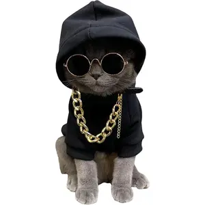 3Pcs Dog Hoodie Cat Apparel Dog Custume Set with Necklace and Sunglasses Pet Clothes for Puppy Small Medium Dogs Cats Multicolor S