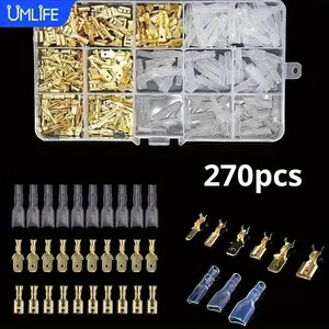 1set UMLIFE 270pcs Box Insulated Male Female Wire Connector 2.8/4.8/6.3mm Electrical Crimp Terminals, Quick Splice Wire Spade Connector Crimp Terminal For Electrical Wiring Car Audio Speaker