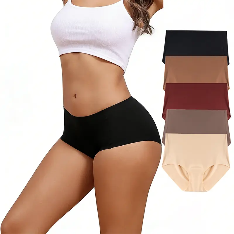 Women's Hipster Panties 5-Pack, Soft Minimalist Wireless Seamless No Show Fit with Anti Camel Toe Pad for Gym & Yoga, Wireless Seamless Briefs, Hipster Cut, Invisible Panty, Workout, Plain, Ultra-Thin Seamless Briefs