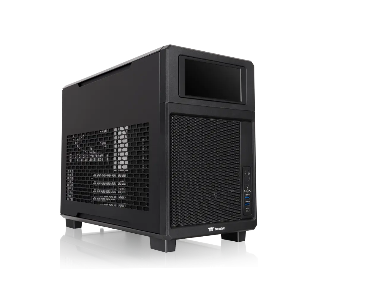 Thermaltake TR200; Preinstalled 6.0 Inch LCD Screen; Micro Chassis; 1x120mm PWM Fan Included; mATX/mITX Support; 360mm Radiator Support; 365mm GPU; 258mm PSU; 175mm Air Cooler; Black