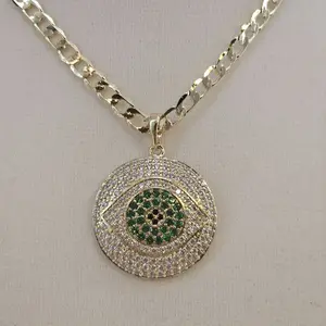 (59) green eye pendant and cuban chain  3mm    chain length 20inches,22inches and 24inches.
