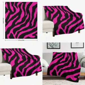Pink Zebra Print Flannel Throw Blanket Soft Cozy SherpaStyle Lightweight AllSeason Durable Blanket for Bedroom Living Room Sofa Black Pink Stripes Home Dr Modern Style