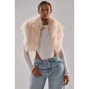 COCO CROPPED FUR VEST IN BEIGE