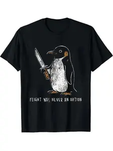 🐧🔪"Flight Was Never An Option" Penguin Meme Tee | Funny Dark Humor Animal T-Shirt | Retro Distressed Graphic Top
