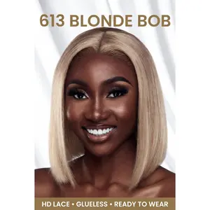 613 Blonde Human Hair Bob Wig, HD Lace Front Glueless Straight Wig, Ready-to-Wear Mocha Water Wave