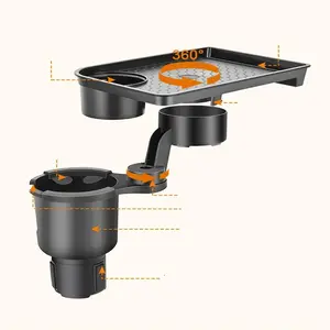 Universal Car Cup Holder Tray Auto Interior Organizer Adjustable Drink Stand with Food Table 360-Degree Adjustable Base Tray