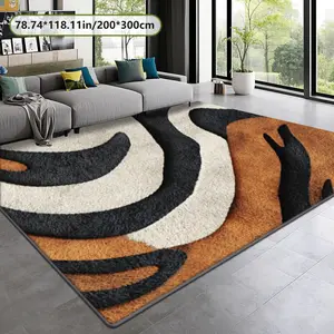Modern Nordic Abstract Curve Vintage Pattern Print Carpet, Soft Comfortable Velvet Rug, Home Decor for Living Room, Bedroom, Coffee Shop, Modern Indoor Rug