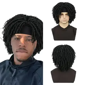 Men's Synthetic Dreadlock Wig with 6-in Headband - Braided Twists, Curly Tips, Adjustable Breathable Cap, Natural-Look Fashion Accessory for Daily Wear