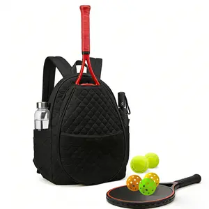 Stylish Quilted Tennis Bag - Crossbody Shoulder Sports Racket Bag for 1-2 Tennis Racquets, Pickleball or Badminton Paddles with Pockets for Men & Women