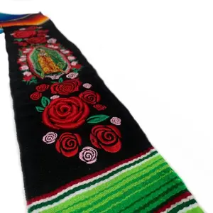 Mexican Graduation Stole Virgin Of Guadalupe With Roses 3D Puff, First Generation, Class Of 2025 Tricolor