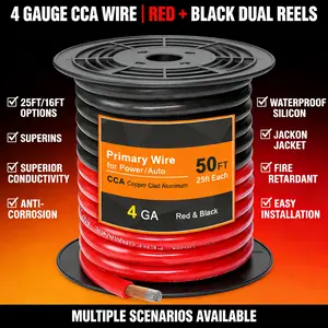 4 Gauge Wire CCA Wire, Primary Automotive Wire Car Battery Cable, Power/Ground Wire, Welding Cable, Electrical Wire Audio Wiring for RV Trailer Speaker Amp Stereo, 16FT/25FT, 2 Conductor Electrical Wire