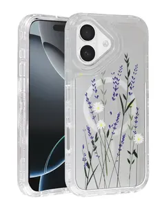 iPhone 17 Flower Design Transparent Case with Wireless Charger
