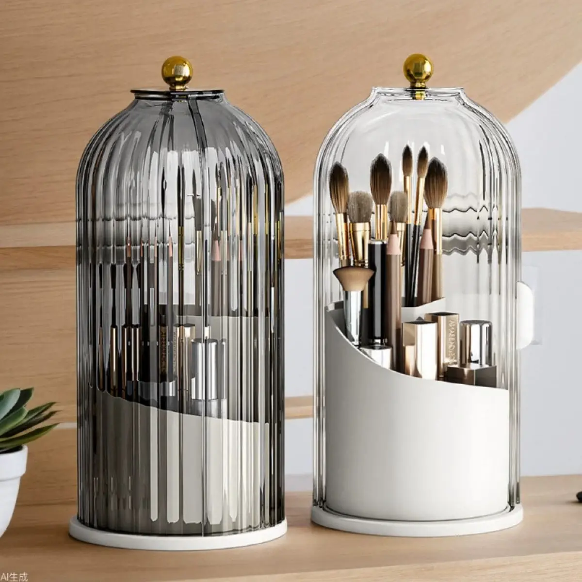 Rotating Makeup Brush Holder with Lipstick & Eyeshadow Storage Box Plastic 12.2x12.2x27mm Cosmetic Organizer for Table Desktop Transparent Design for Easy Access Collapsible Multifunctional Bins Wheels wooden money puzzle makeup brush organiser