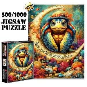 1pc 1000 piece adult puzzle 70x50cm Sea - Turtle with Hat in Crescent Moon, Surrounded by Seashells and Corals 500 pieces of paper jigsaw puzzle, suitable for adults and families, large-scale DI