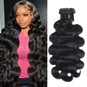 【Gefily】30 Inches Body Wave Hair Unprocessed Human Hair Bundles Double Weft Extensions  3 4 Bundles Natural Black Super Silky Soft Smooth