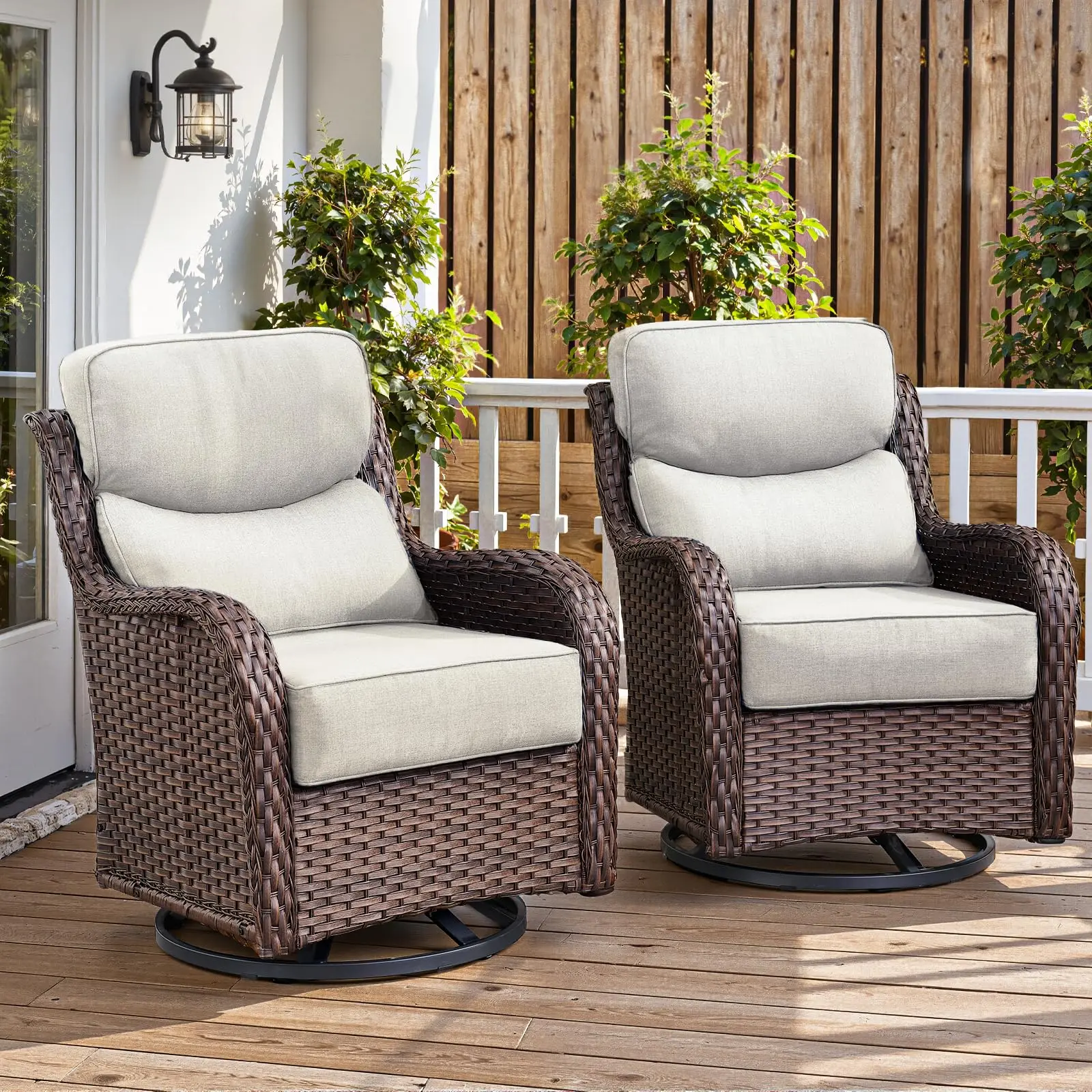 Belord 2-Piece Wicker Swivel Glider Chairs, 360° Motion & Comfort, Outdoor Furniture, Outdoor Seating, Wicker rocking chair, NT Series