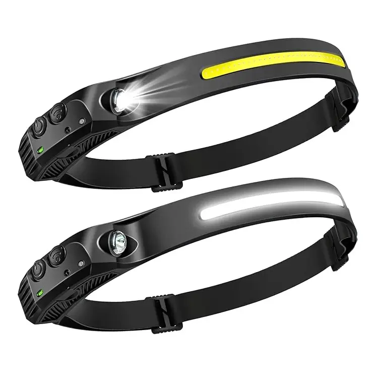 2PCS Headlamp Flashlight, Rechargeable LED Headlamps 230°Wide Beam Headlight with Motion Sensor Bright 5 Modes Lightweight Waterproof Head Lamp for Ou