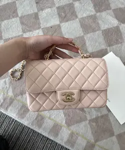 Pre-owned CHANEL Mini Flap Light Pink Top Handle Bag, Microchip Version Manufactured in 2023HK