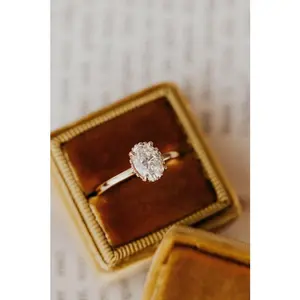 14K Solid Gold Ring Oval Cut Moissanite Wedding Ring Hidden Milgrain Halo Solitaire Diamond Anniversary Gift for Women