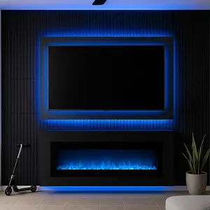Astoria Fire Modern Entertainment Center with Electric Fireplace Realistic Flames & Black Floating TV Panel Portable Ready-Made Design for Living Room