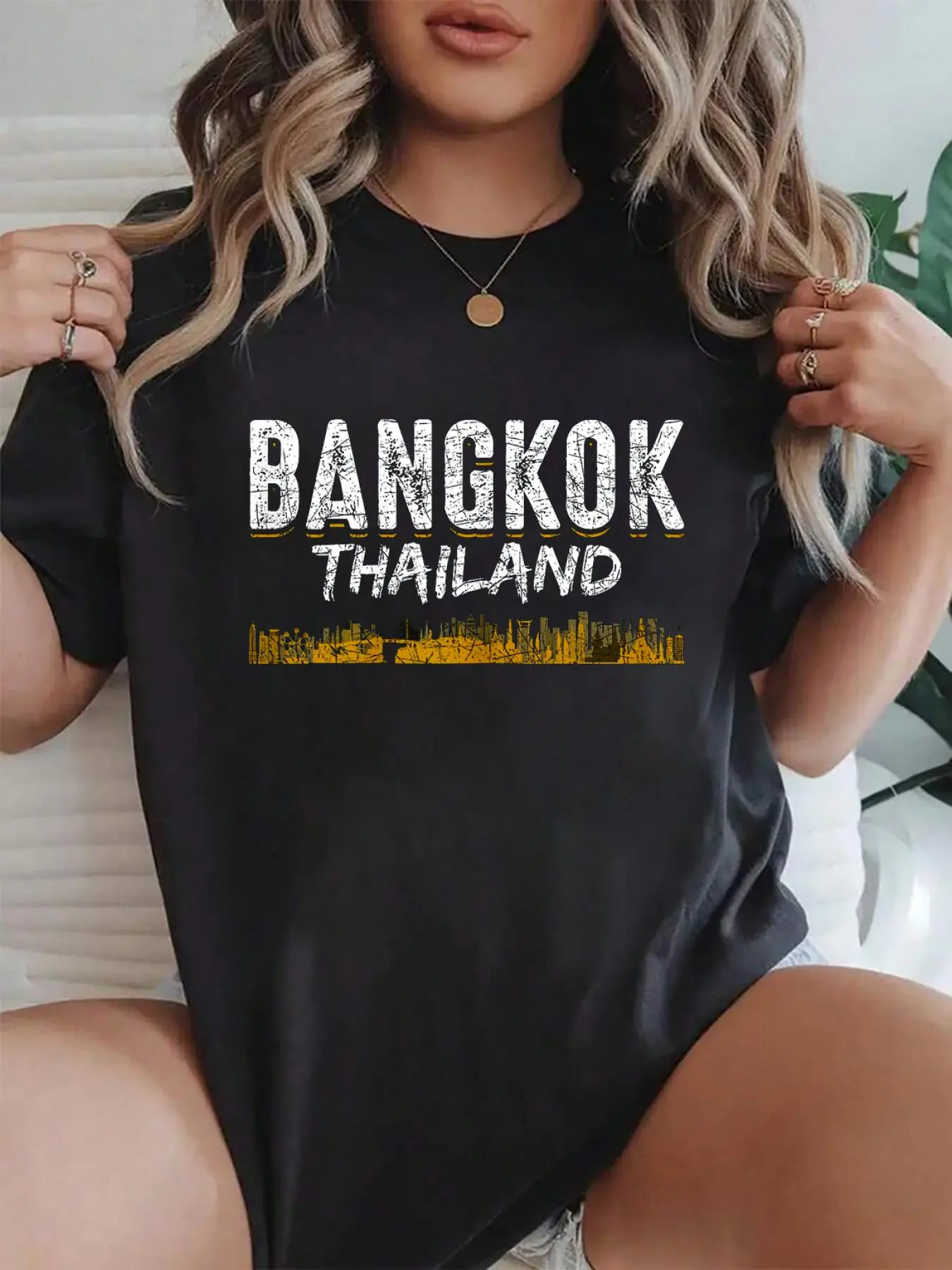 100% cotton Thai Vacation Bangkok Travel Thailand T-Shirt Crew Neck short Sleeve T-Shirt, Casual Print Graphic Cotton Tees Women Tops
