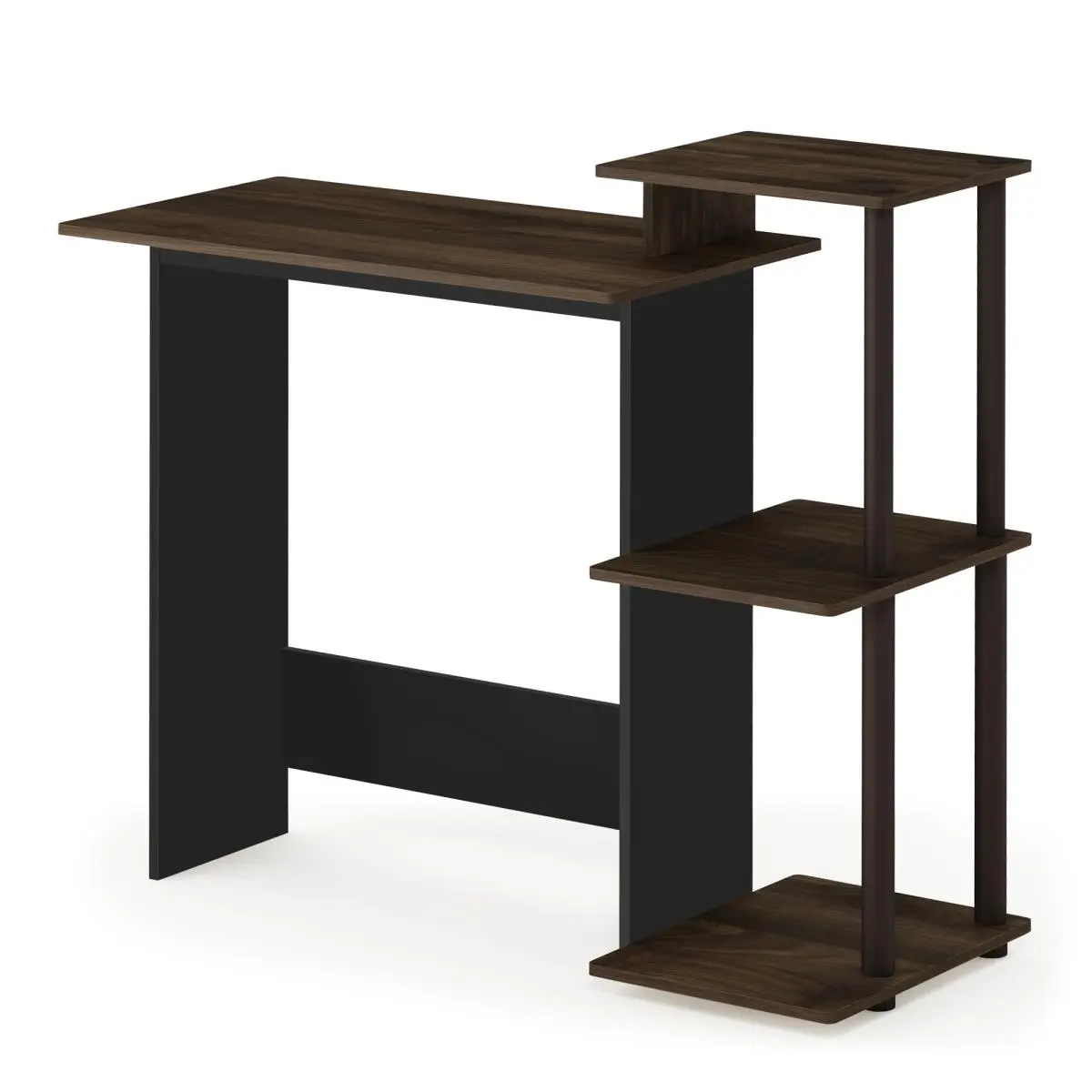 Furinno 11192CWN-BR Efficient Chic Classic Office Desk - Columbia Walnut & Black, Student Learning Desk with Storage Shelves (25.2 lbs), for WFH Setup, Laptop & Notebook Use, Armless Desks & Workstations
