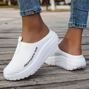 Women's breathable mesh cover slippers, with thick shock absorption EVA/MD bottom lightweight semi-non-slip design, round head fisherman style and toe buckle - purple and white all-season indoor and outdoor leisure comfortable fashion shoes