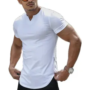 Men's Slim Fit V Neck T-Shirt Bodybuilding Workout Gym Tee Shirts Muscle Fitted Running Athletic T Shirt
