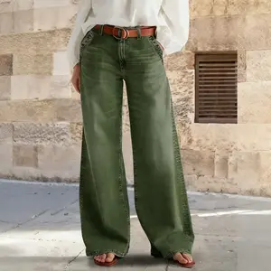 New Women's Fashion Multi-Button Washed Loose Wide-Leg Casual Jeans High-Quality Denim Pants