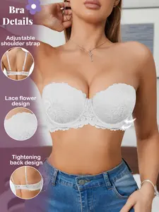 Women's Lace Push-Up Backless Bra,Multiway Detachable Strapless Underwire Anti‑sagging Breathable Bandeau Non‑slip comfort Backless off-shoulder Dresses
