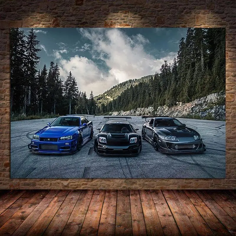 Blue Car HD Graffiti Wall Art Prints, Unframed 24x36 in Posters for Boys' Bedroom, Indoors Home Decor
