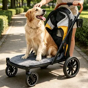 Large Dog Stroller Reinforced Base One Click Quick Parking Brake Rolling Carrier