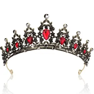 Black Crown Tiaras for Women Red Tiara Birthday Headband Gothic Princess Decorations Queen of Hearts Crown Hair Accessories Gift for Halloween Prom