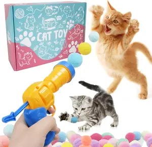 Cat Toys Interactive for Indoor Cats Kitty Toys Cat Toys for Indoor Cats Self Play Cat Ball Toy Pom Pom Balls Plush Ball Launcher for Cats Puff Balls Cat Enrichment Toys 30 Balls