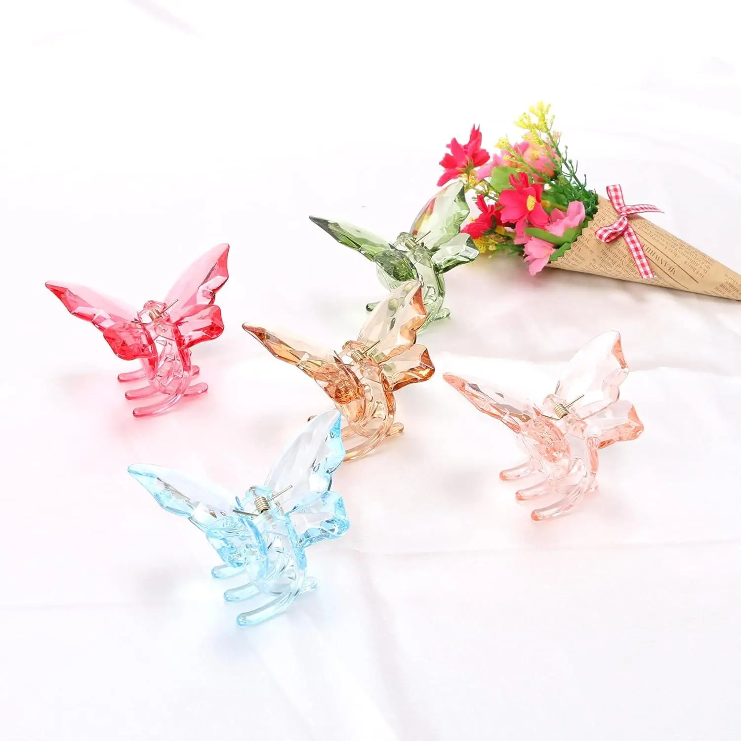 NAISIER Acrylic Resin Butterfly Hair Claw Clips - 3.3 in Large Interlocking Jaws Clips, Secure Grip for Girls/Women, 5-Pack for Half-Up Look
