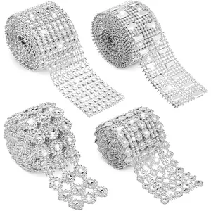 8 Yards 4 Rolls Bling  Rhinestone Ribbon  Bling Rhinestone  Flower Shape Mesh Ribbon Lace Decor for Cake Crafts DIY Wedding Birthday Party Decorations Phone  Supplies