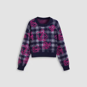 Cider [size 2-26] Floral Plaid Round Neck Sweater