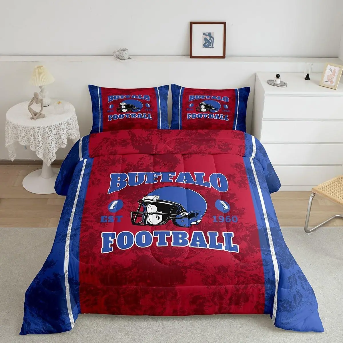 Football Comforter Set Buffalo Bedding Set Gifts for Football Fans Duvet Quilt Rugby Sports Room Decor
