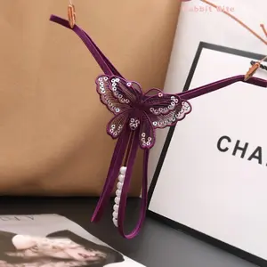 Embroidered Butterfly Beaded Thong |   Low Waist Sequin T-shaped Panties |   Sexy Bridal Womenswear # ButterflyBeadedThong # BridalLingerie # SexySequinedPanties