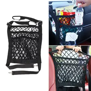 3-Layer Car Mesh Organizer Storage Between Front Seats Kid Dog Pet Net Barrier Car Net Pocket Elastic Tissue Purse Holder Netting for Car, SUV, Van