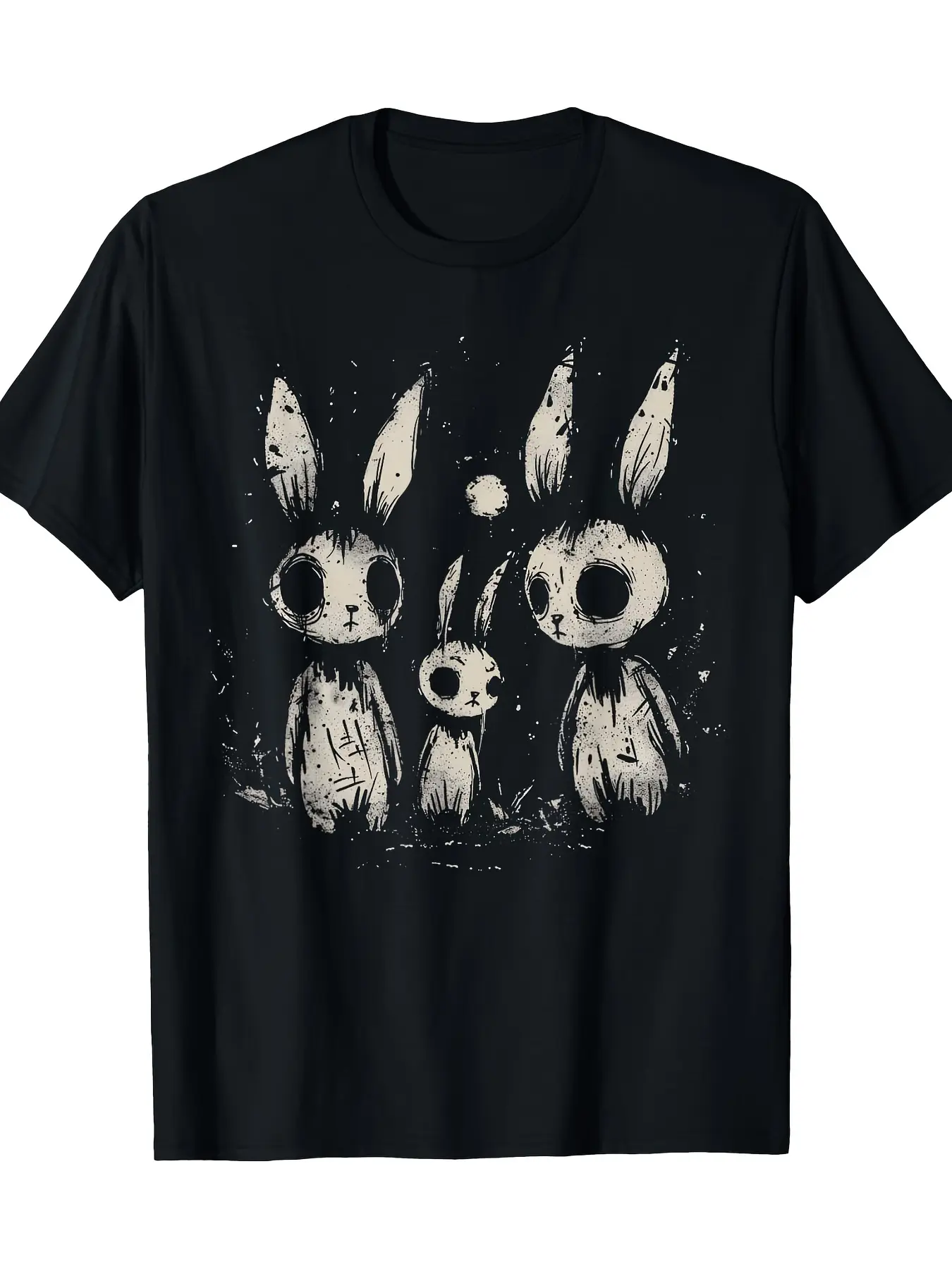 Men's 220g Cotton Casual Short-Sleeve T-Shirt - Round Neck, Classic Fit, Streetwear Menswear Clothes, Horrible Cute Rabbit Gothic Dark Alternative Aesthetic, Fade-Resistant Fabric, Office Commute, Halloween
